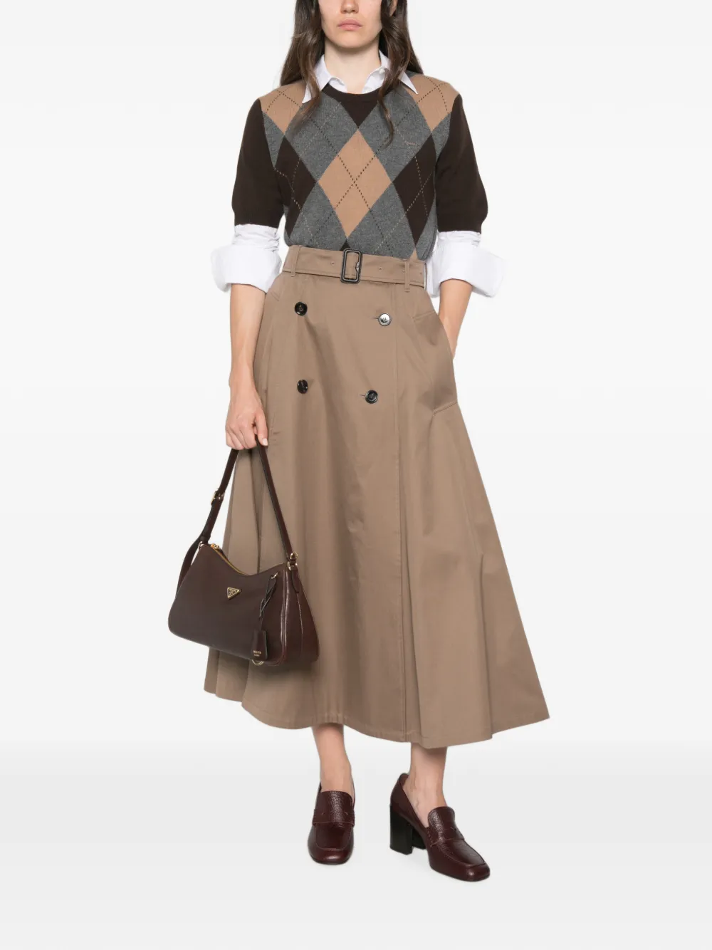 Prada Gebreide trui met argyle-ruit Bruin