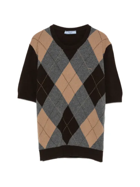 Prada short-sleeved argyle cashmere sweater