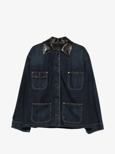 Prada leather-collar patch-pocket denim jacket