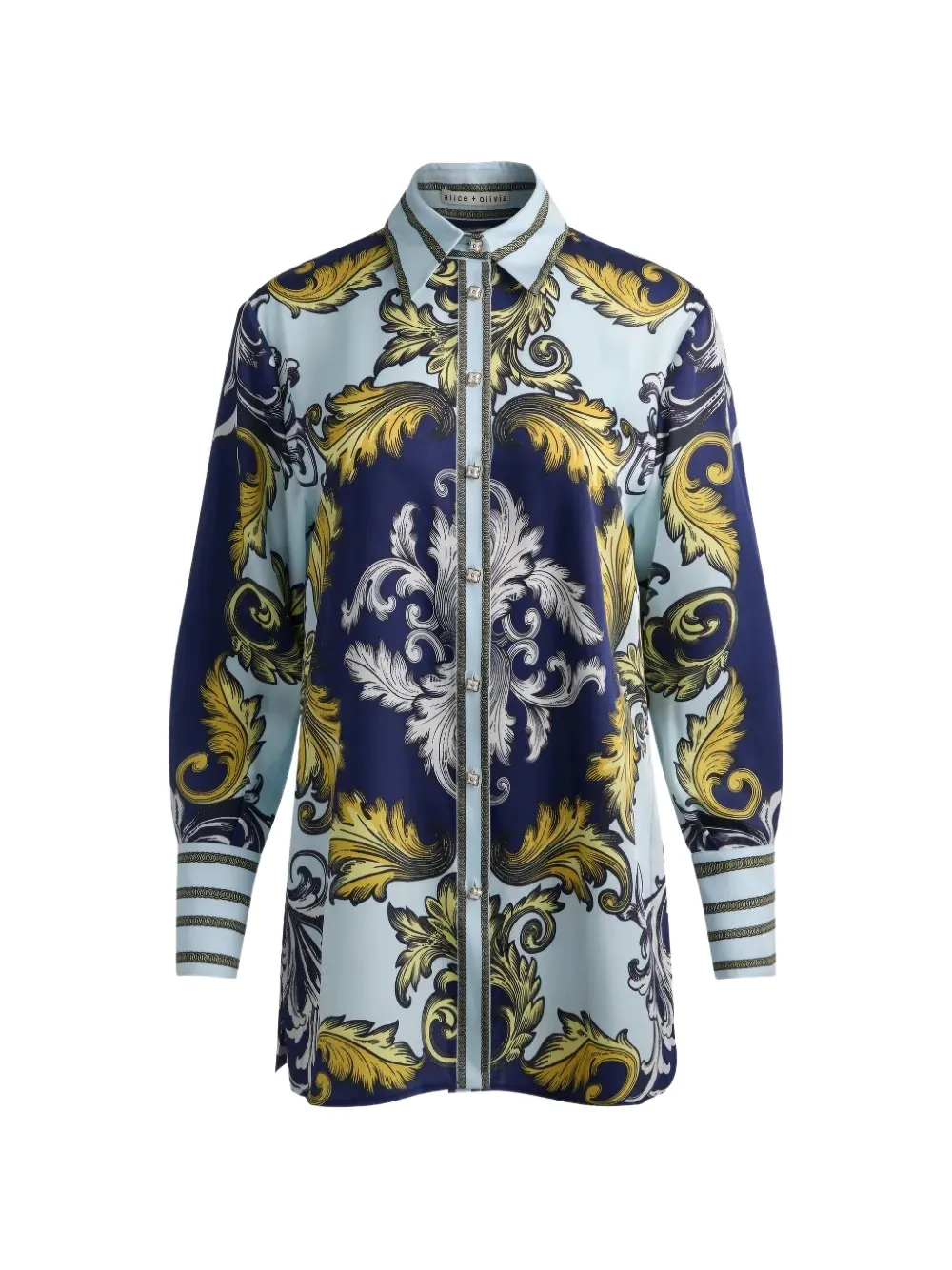 alice + olivia Lane baroque-print button-up shirt - Blue
