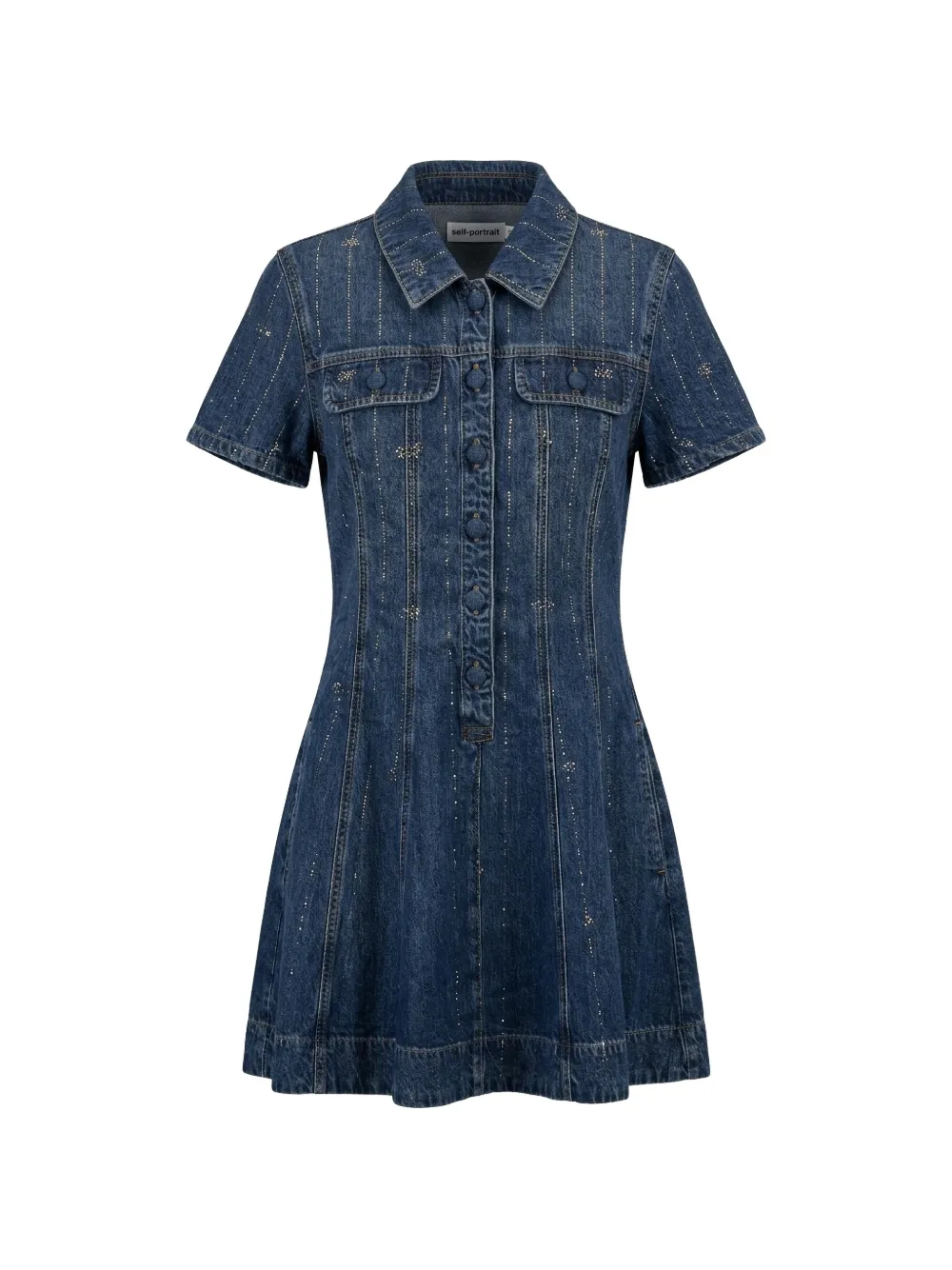 Self-Portrait embellished denim mini dress - Blau