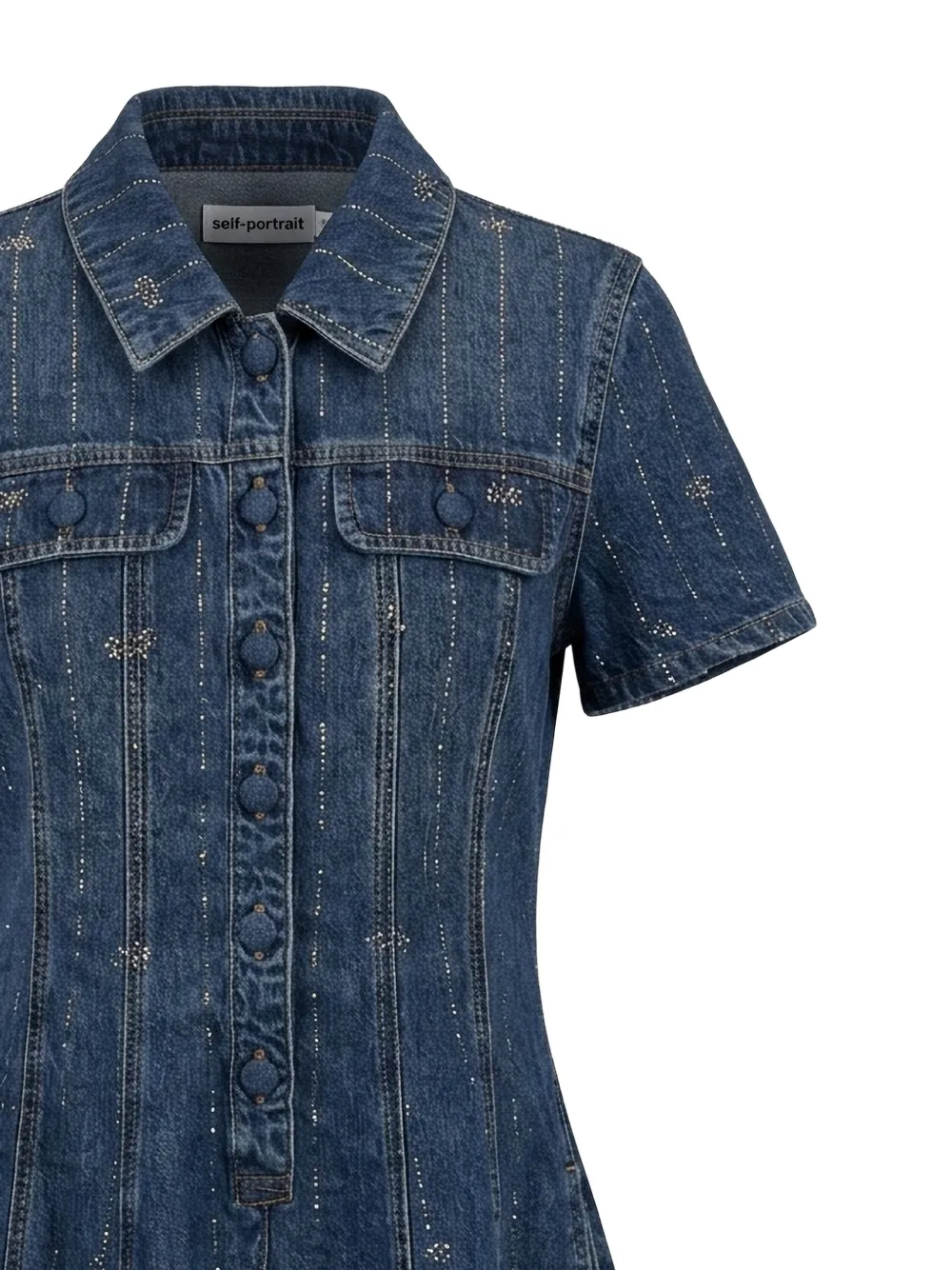 Self-Portrait Verfraaide denim mini-jurk Blauw