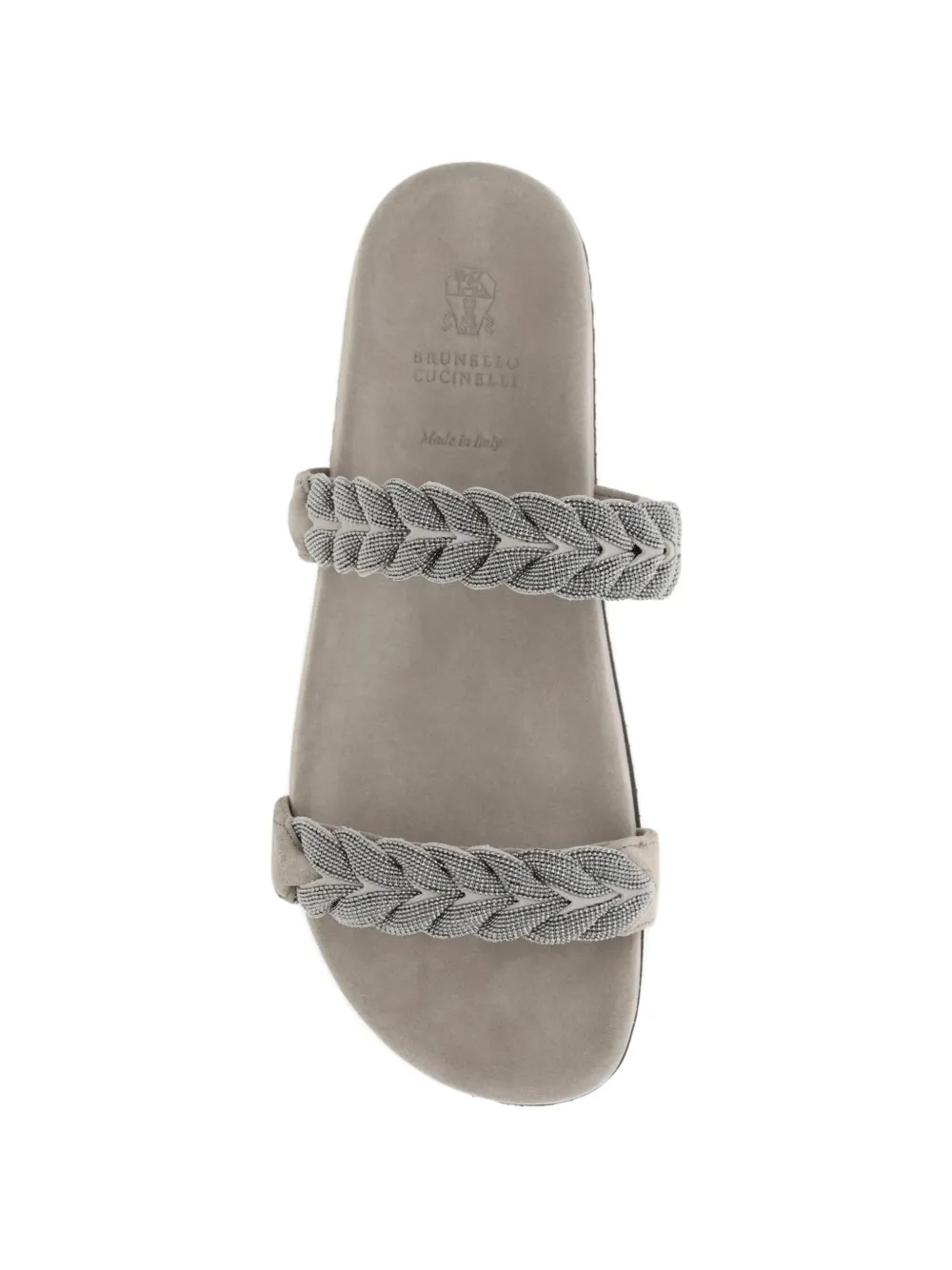 Brunello Cucinelli Laurel Leaf Monili-embellished flat sandals Beige