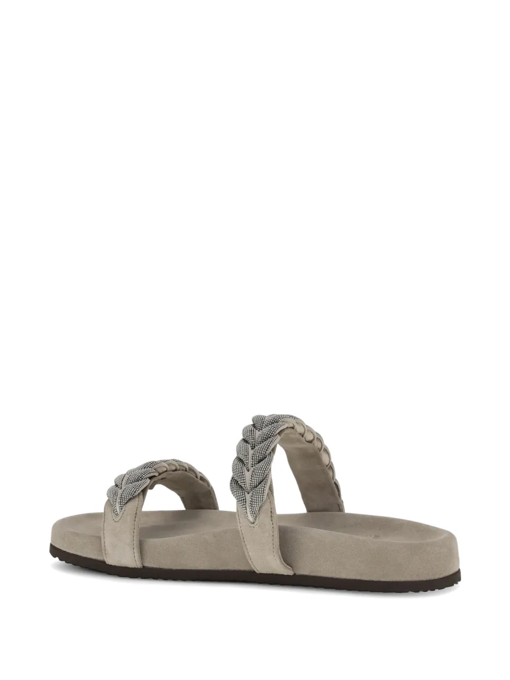 Brunello Cucinelli Laurel Leaf Monili-embellished flat sandals Beige