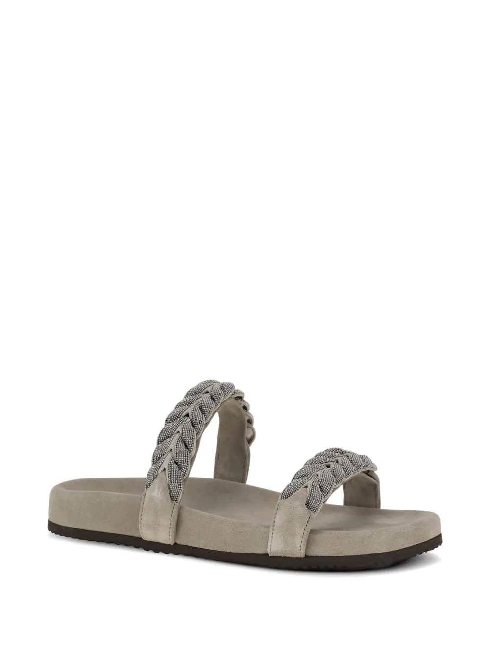 Brunello Cucinelli Laurel Leaf Monili-embellished flat sandals Beige