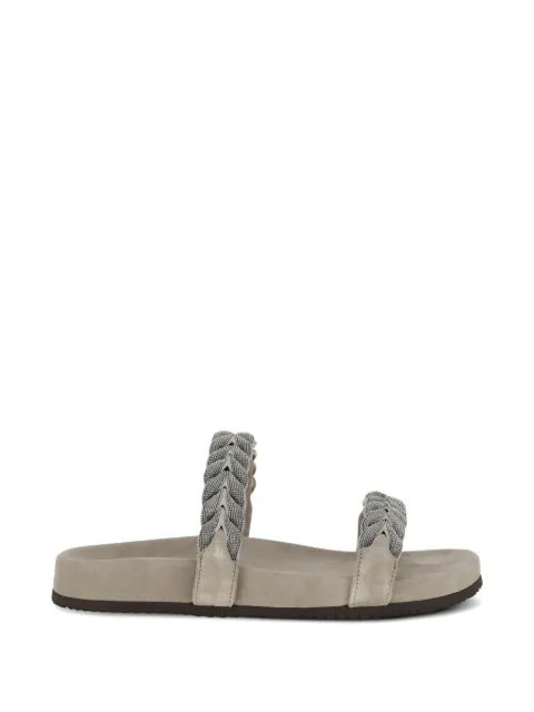 Brunello Cucinelli Laurel Leaf Monili-embellished flat sandals