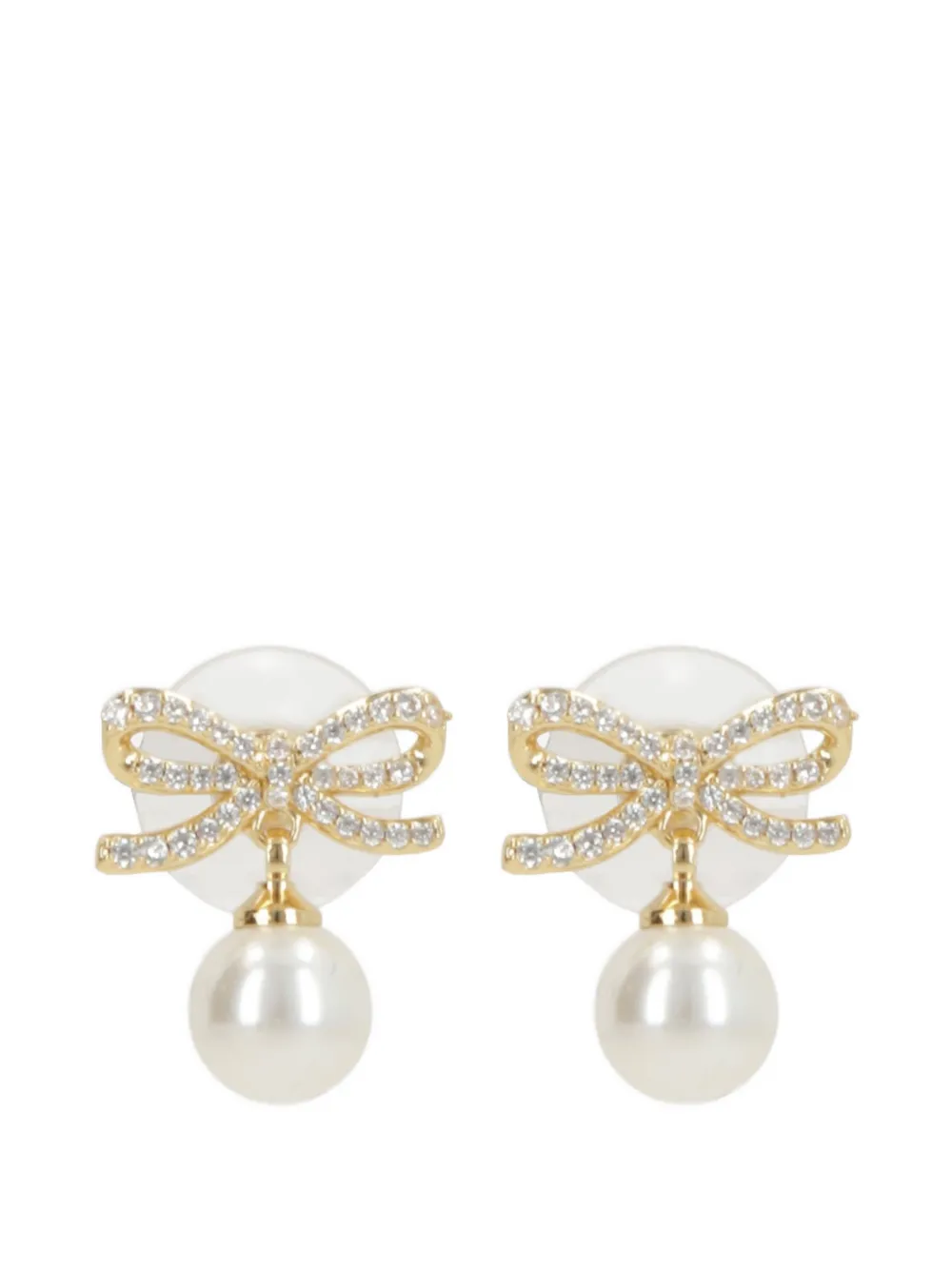 Self-Portrait bow-detail pearl-drop earrings - Oro