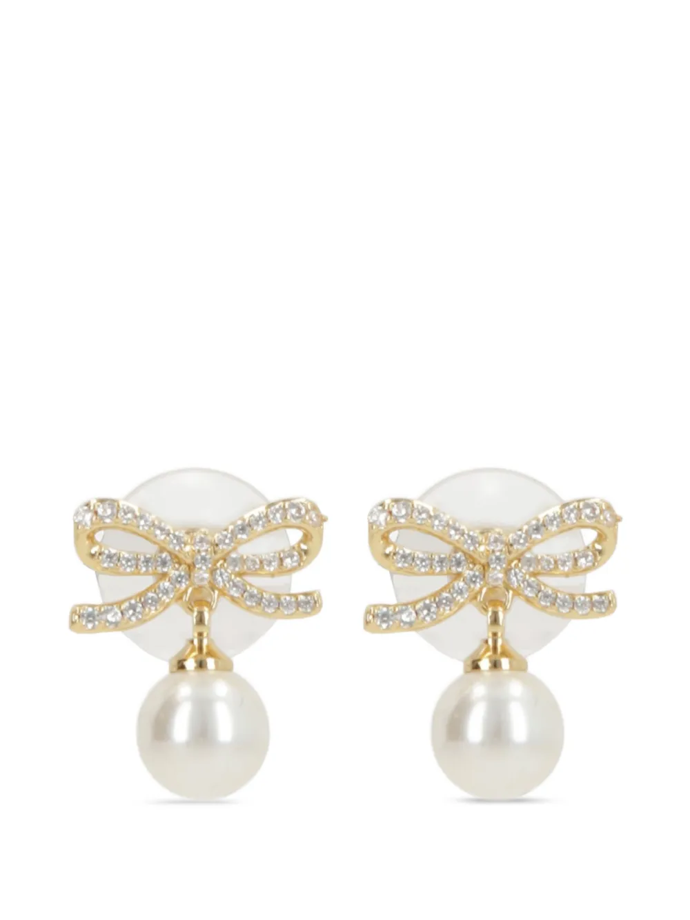 Self-Portrait bow-detail pearl-drop earrings - Oro