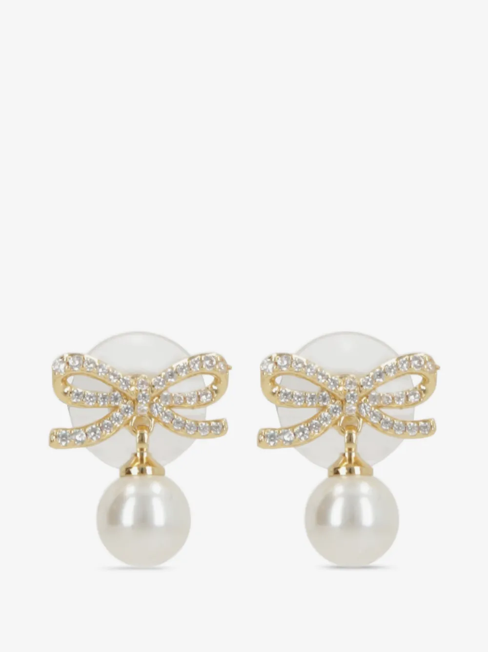 gold bow pearl earrings