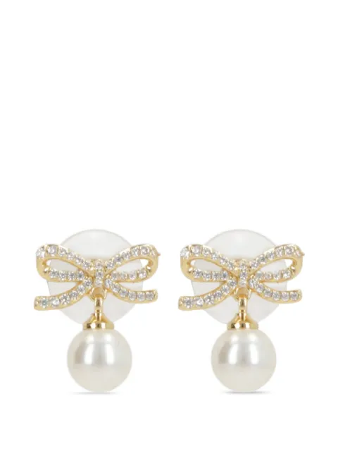 Self-Portrait bow faux-pearl earrings