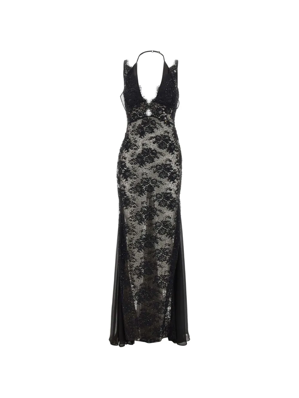 NISSA beaded floral-lace gown - Nero