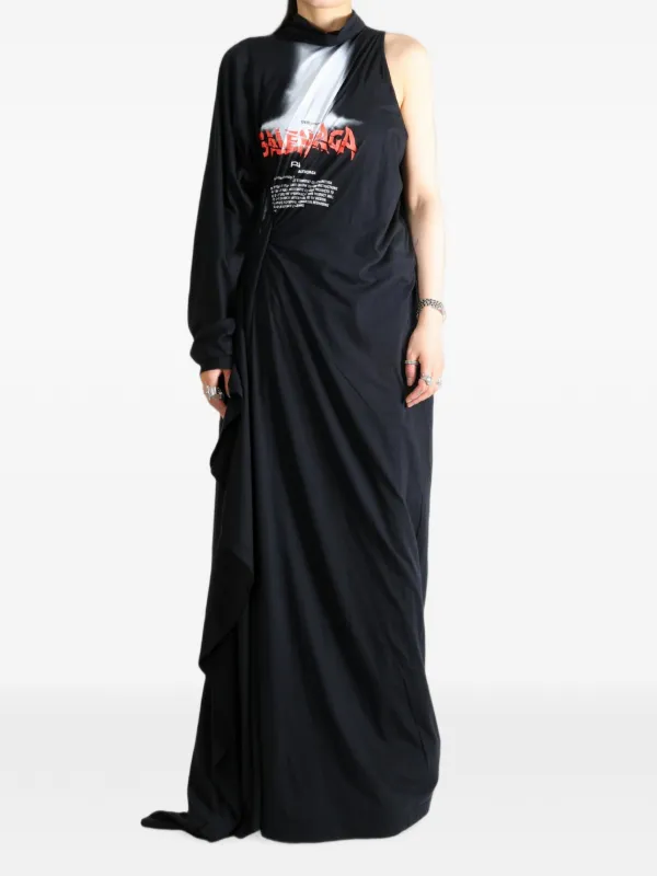 balenciaga one shoulder dress Balenciaga One-shoulder Graphic Maxi Dress