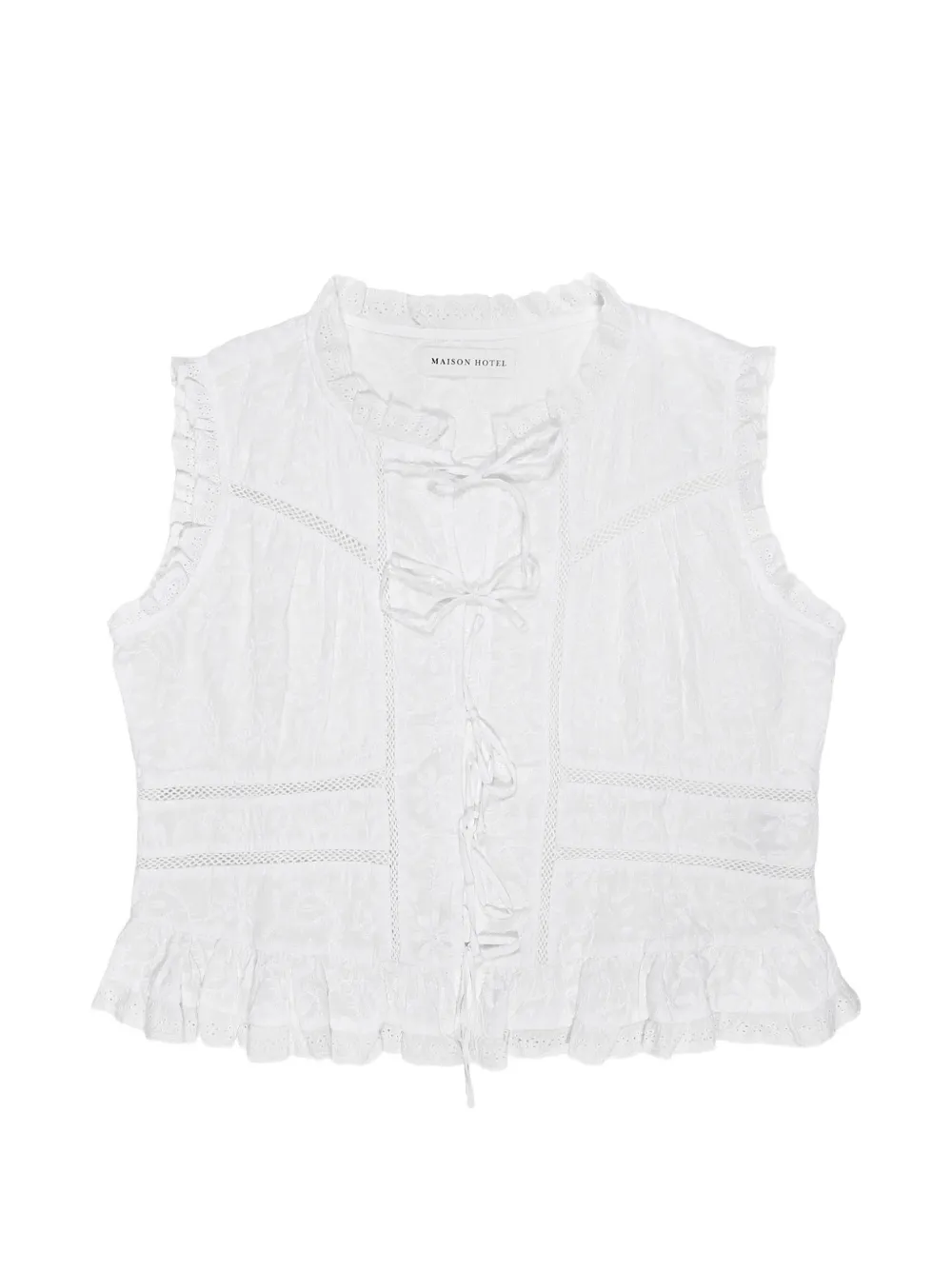 MAISON HOTEL Camila ruffled lace-up top - Bianco