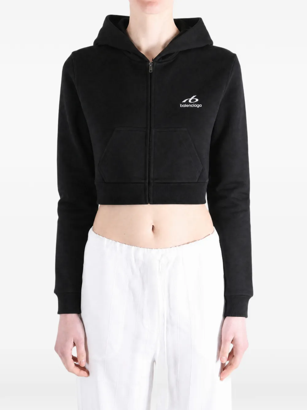  Balenciaga Sudadera Corta Con Capucha Y Logo - Negro 