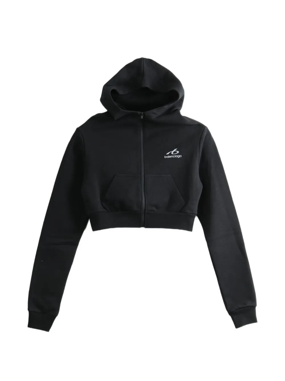 Balenciaga logo-print zip-up crop hoodie - Black