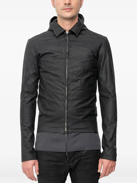 Ma+ detachable-hood leather jacket