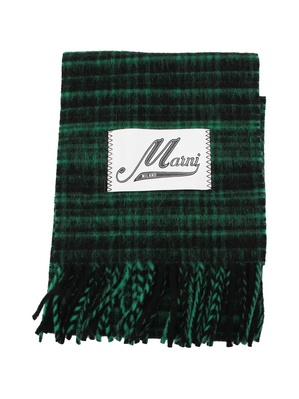 Marni check-pattern fringed scarf - Verde