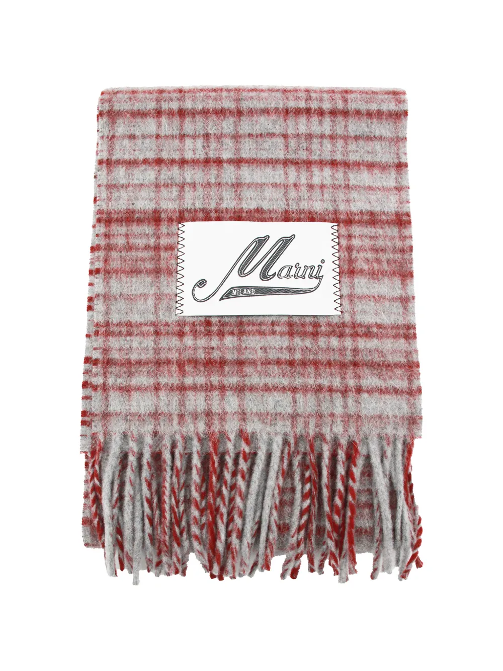 Marni check-pattern fringed scarf - Rosso