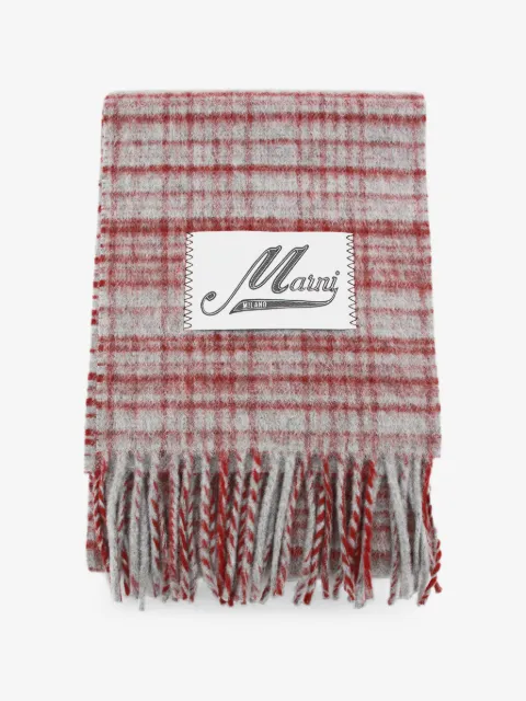 Marni red checked wool-mohair scarf