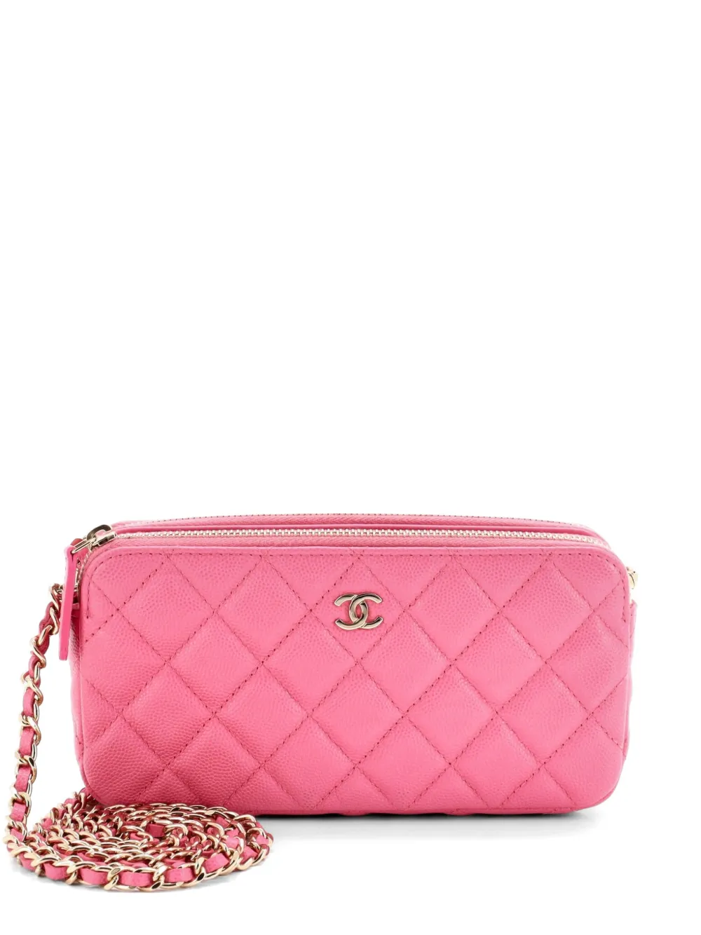 CHANEL Pre-Owned Double Zip Clutch with Chain Quilted Caviar crossbody bag - Pink