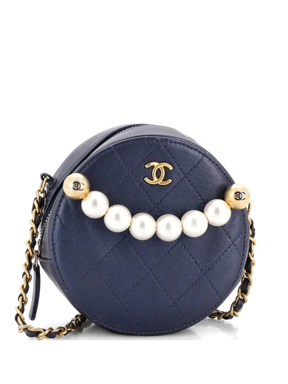 CHANEL Pre-Owned Chic Pearls Round Clutch with Chain Quilted Lambskin crossbody bag - Blu