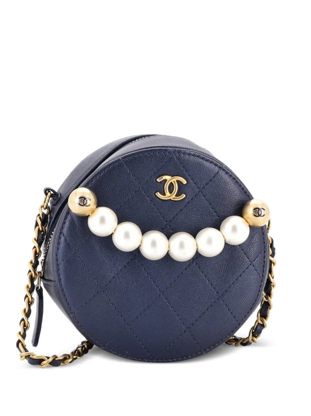 CHANEL Pre-Owned Chic Pearls Round Clutch with Chain Quilted Lambskin crossbody bag - Blue