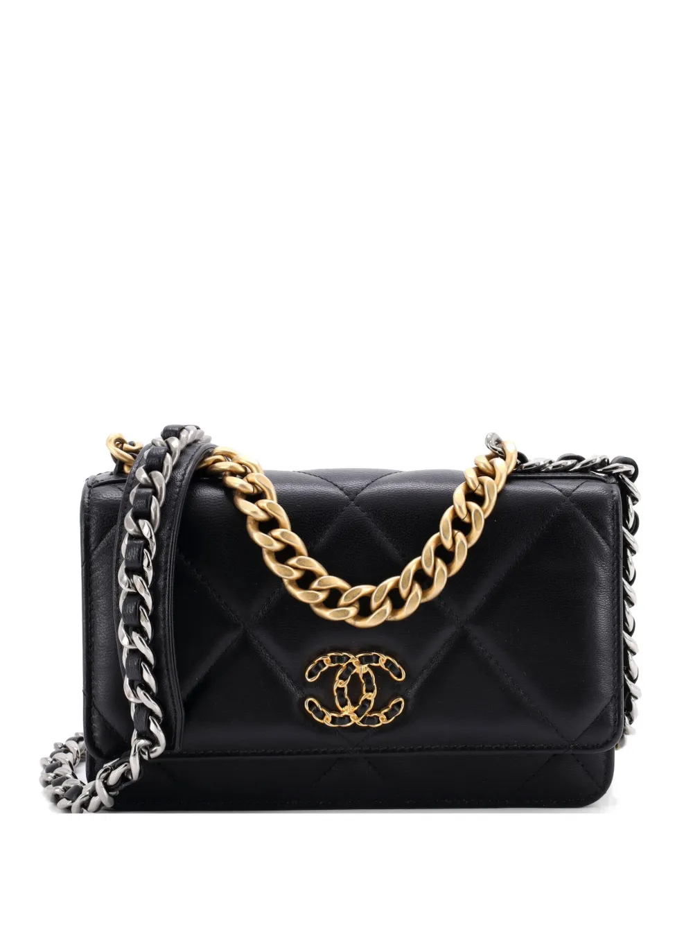 CHANEL Pre-Owned 19 Wallet on Chain Quilted Goatskin crossbody bag - Nero