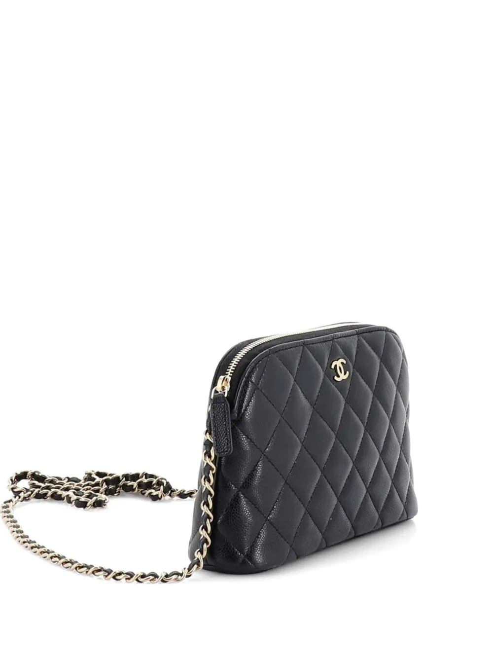 CHANEL Pre-Owned CC Dome Zip Clutch with Chain Quilted Caviar Small shoulder bag - Nero