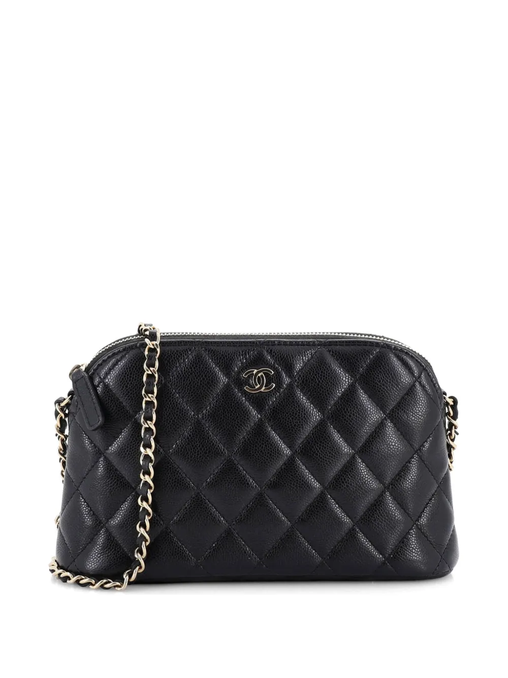 CHANEL Pre-Owned CC Dome Zip Clutch with Chain Quilted Caviar Small shoulder bag - Black