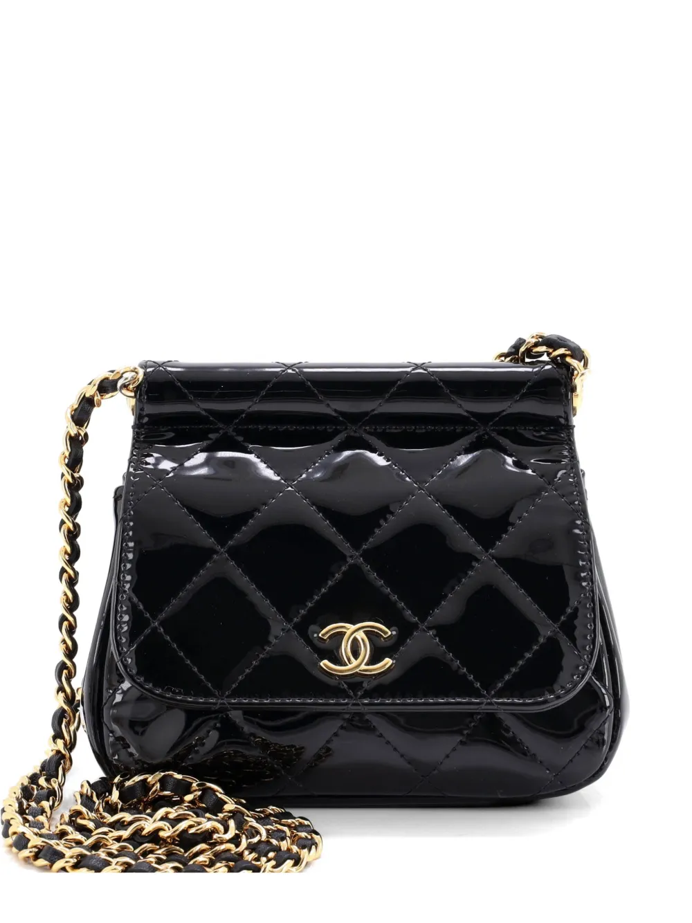CHANEL Pre-Owned CC Frame Flap with Chain Quilted Patent clutch bag - Nero