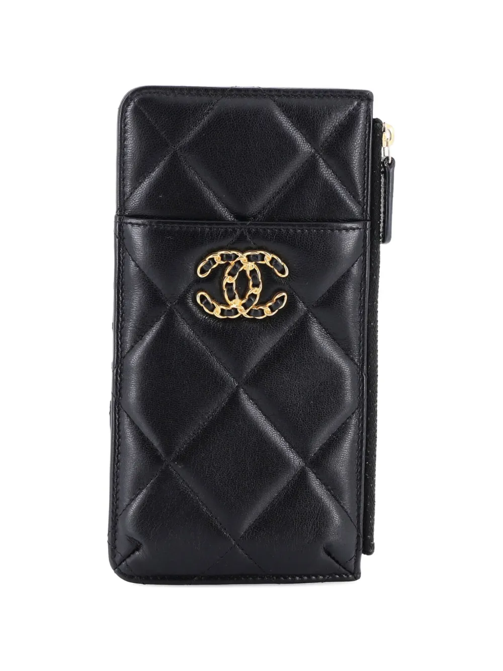 CHANEL Pre-Owned Vdrtikale Handyhülle aus gestepptem Ziegenleder 19cm - Schwarz