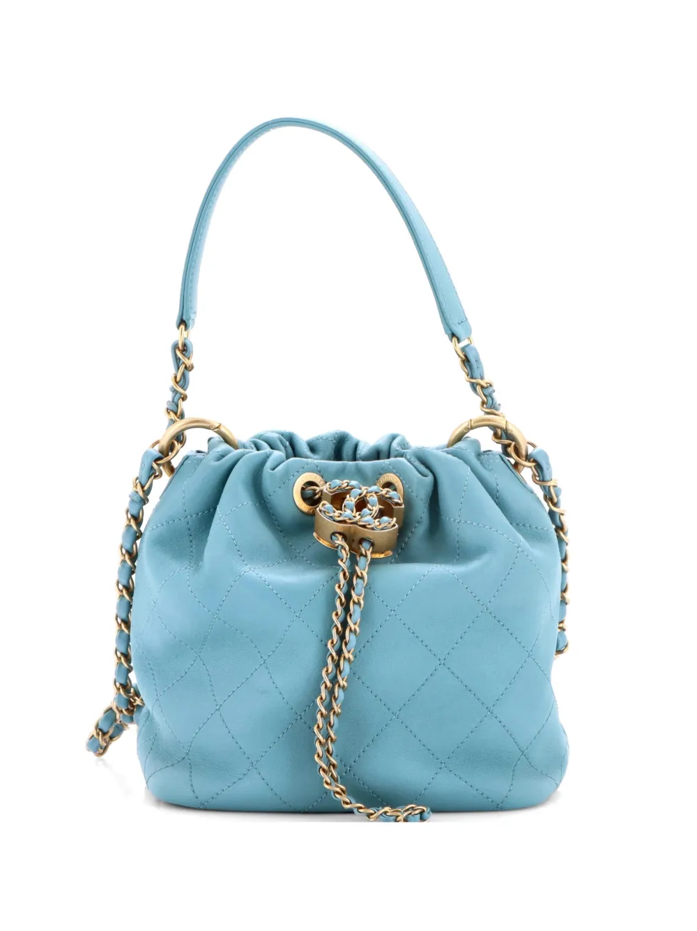 CHANEL Pre-Owned Woven Chain CC Drawstring Stitched Lambskin Small bucket bag - Blau