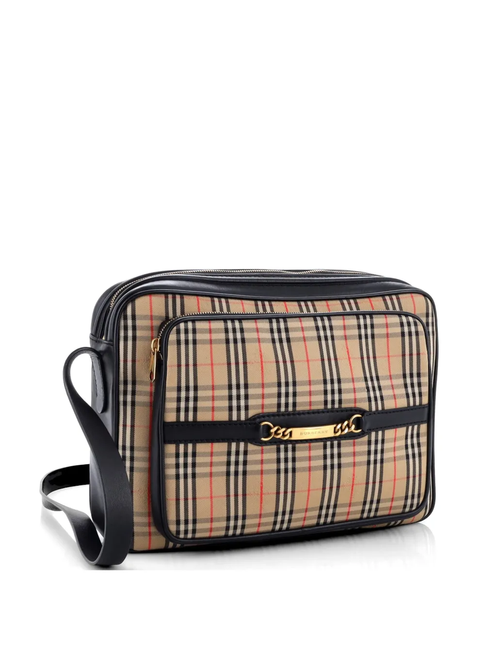  Burberry Pre-owned Grand Sac à Bandoulière Camera Bag En Toile Knight Check Avec Chaîne (1983) - Noir 