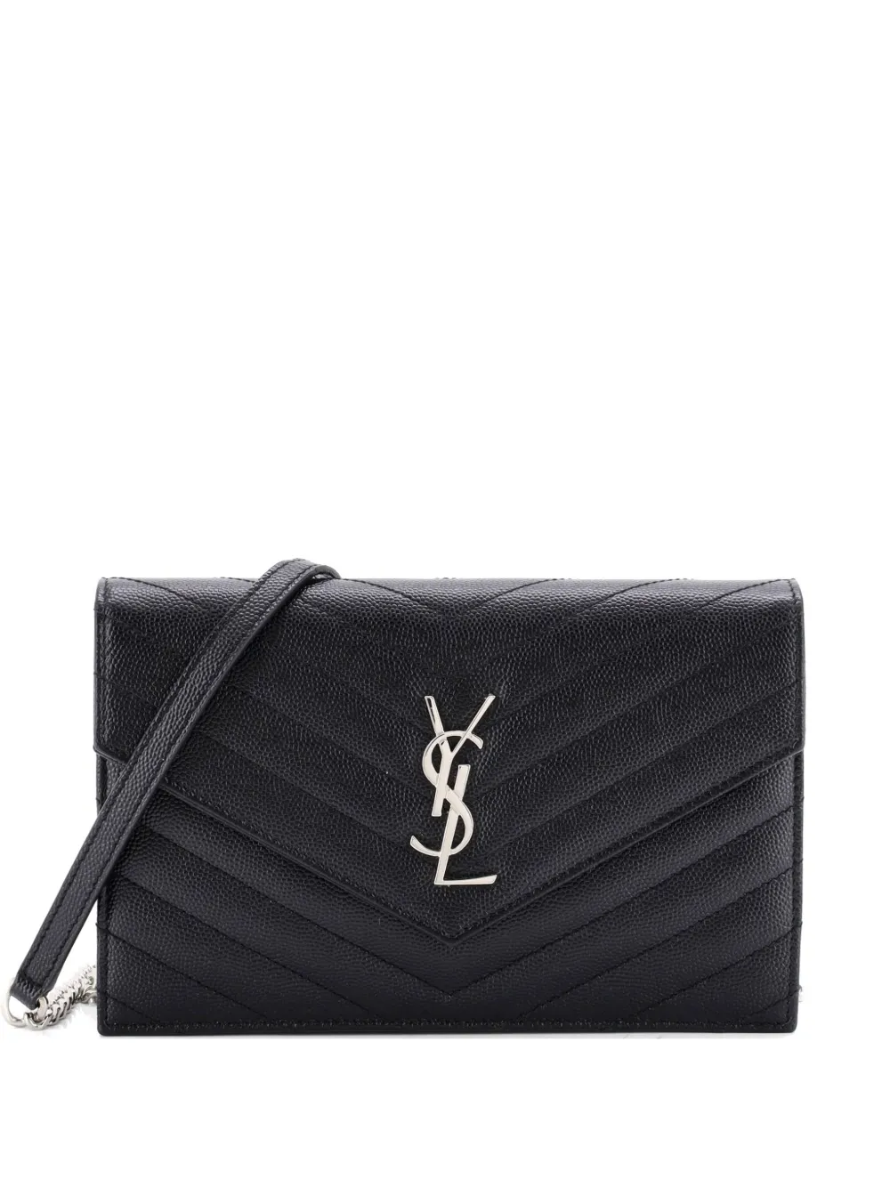 Saint Laurent Pre-Owned Classic Monogram Wallet on Chain Matelasse Chevron Leather Small crossbody bag - Black