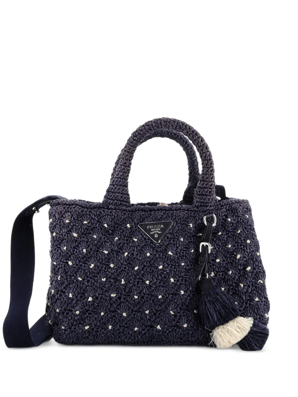 Prada Pre-Owned Canapa Raffia Crochet Small tote bag - Blu