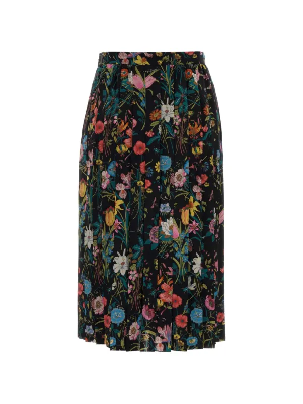 Gucci Floral-print Pleated Midi Skirt in Black