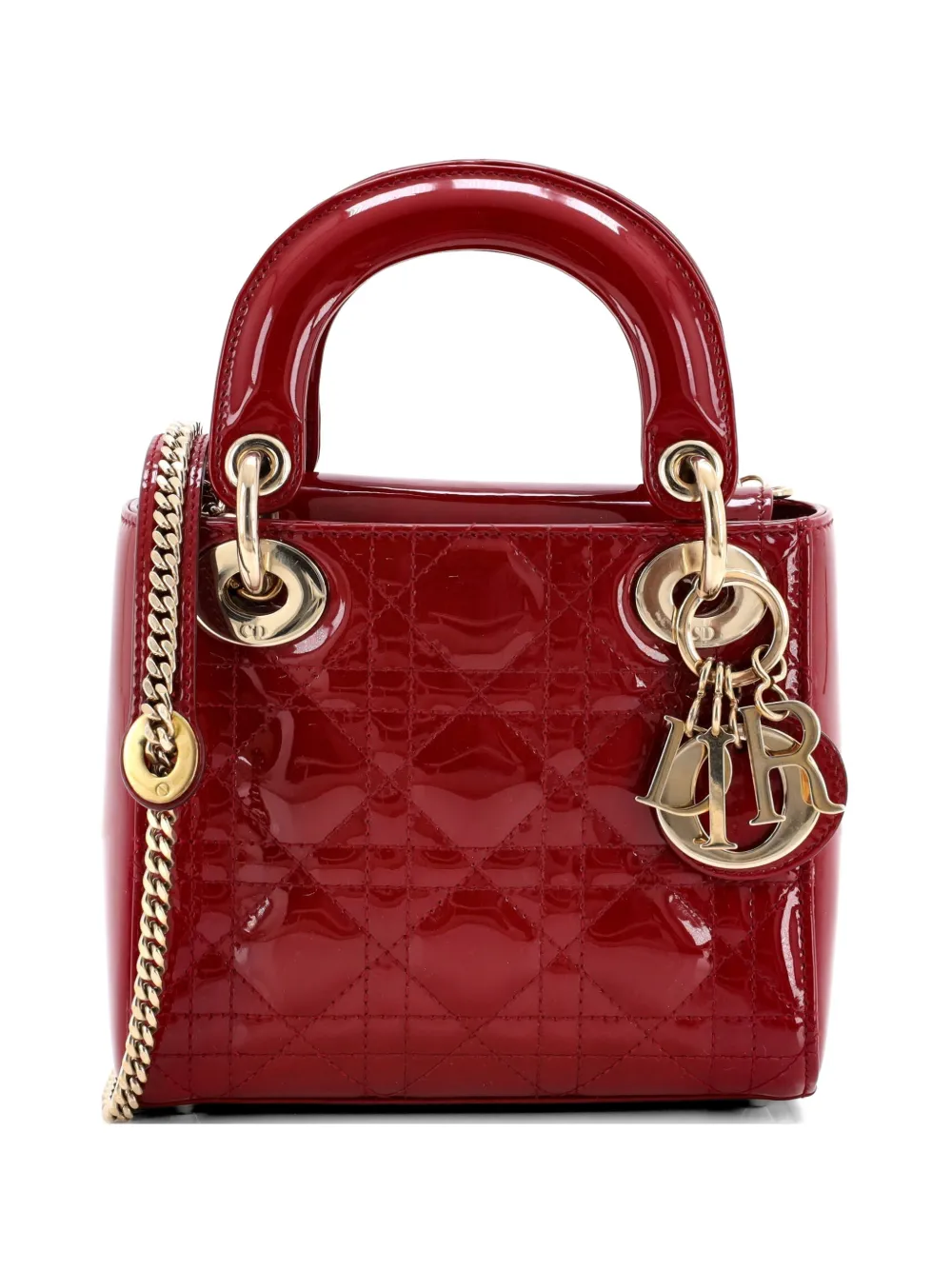 Christian Dior Pre-Owned Lady Dior Chain Bag Cannage Quilt Patent Mini satchel - Rosso