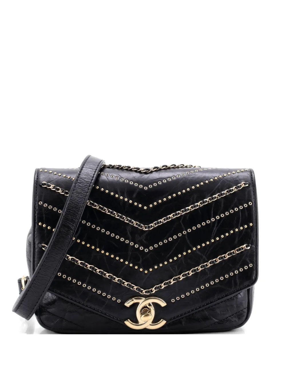 CHANEL Pre-Owned Envelope Square Chain Flap Bag Chevron Embellished Calfskin Mini crossbody bag - Schwarz