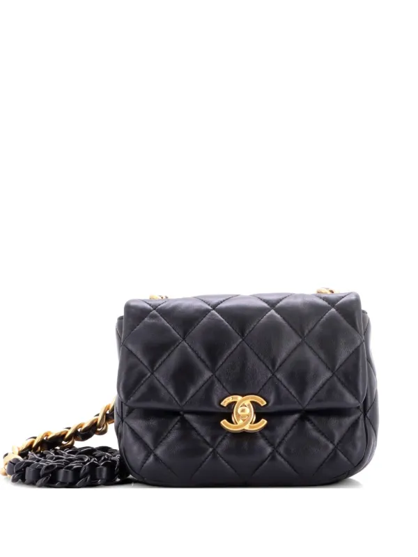 Chanel Pre-owned Lacquered Metal CC Flap Bag Quilted Lambskin Mini Crossbody Bag in Black