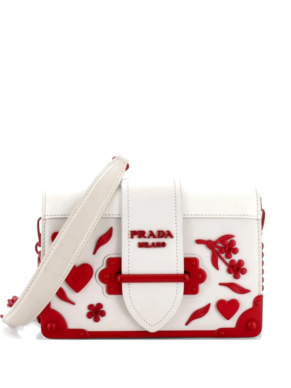 Prada Pre-Owned Cahier Embellished Leather Small crossbody bag - Bianco