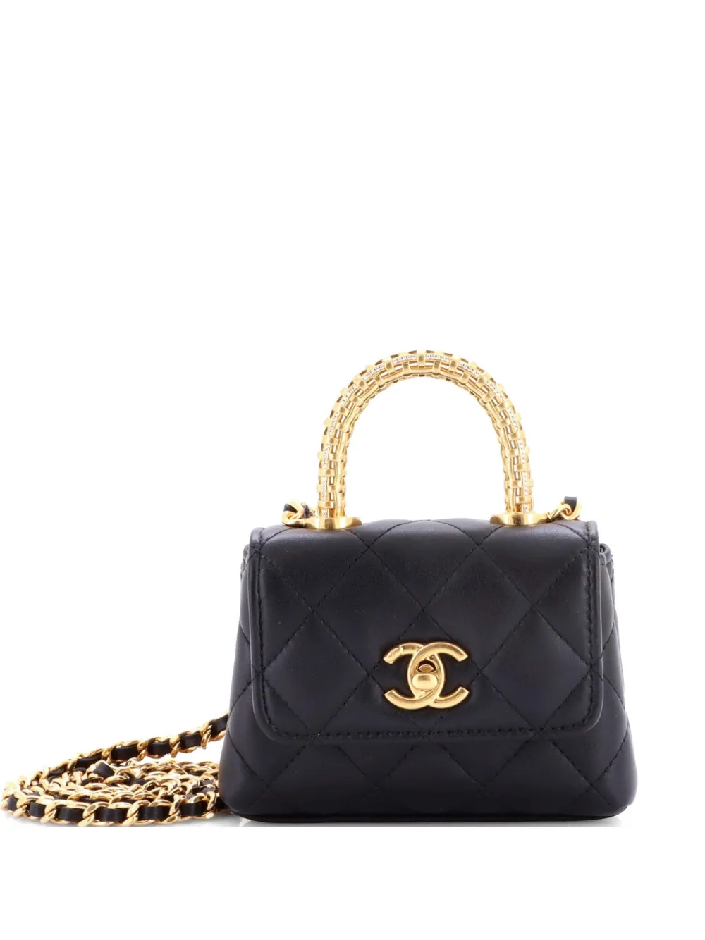 CHANEL Pre-Owned Coco Top Handle Clutch with Chain Quilted Lambskin with Crystal Detail Nano satchel - Nero