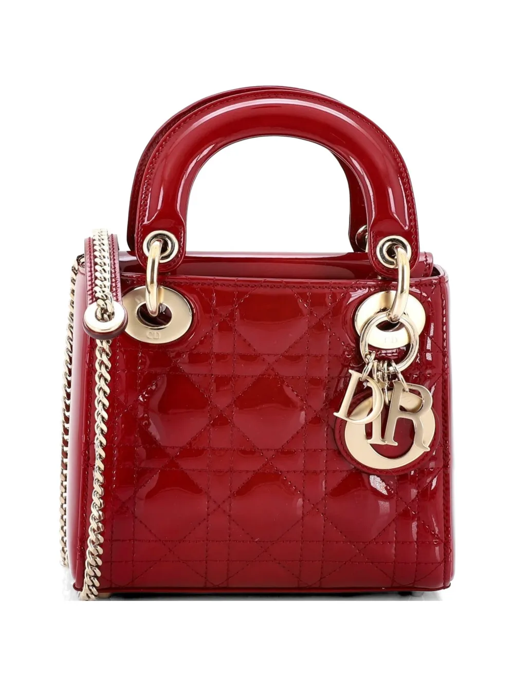 Christian Dior Pre-Owned Lady Dior Chain Bag Cannage Quilt Patent Mini satchel - Rosso