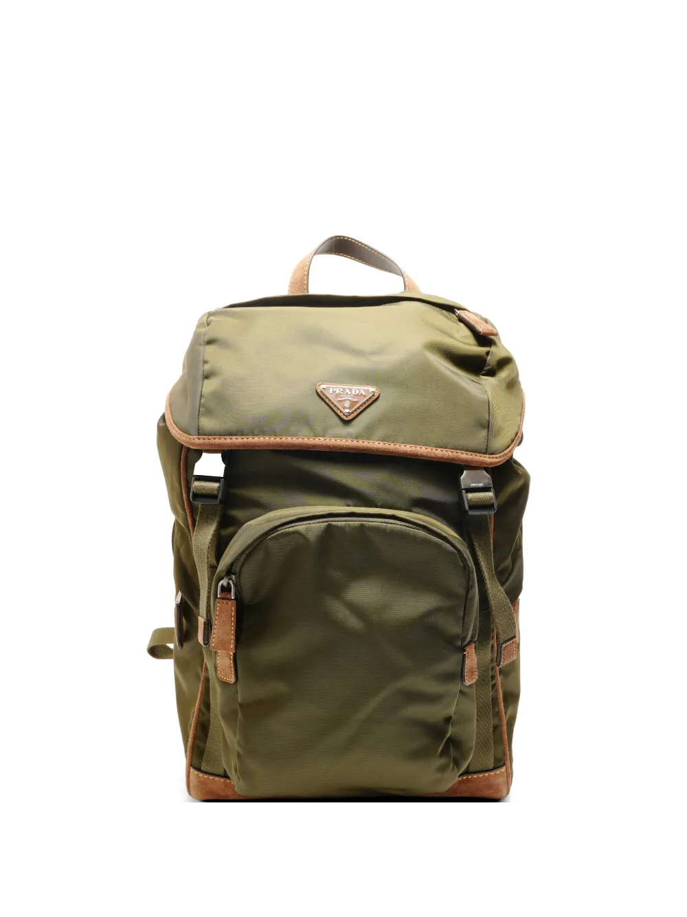 Prada Pre-Owned 2020-2023 Re-Nylon logo plate backpack - Verde