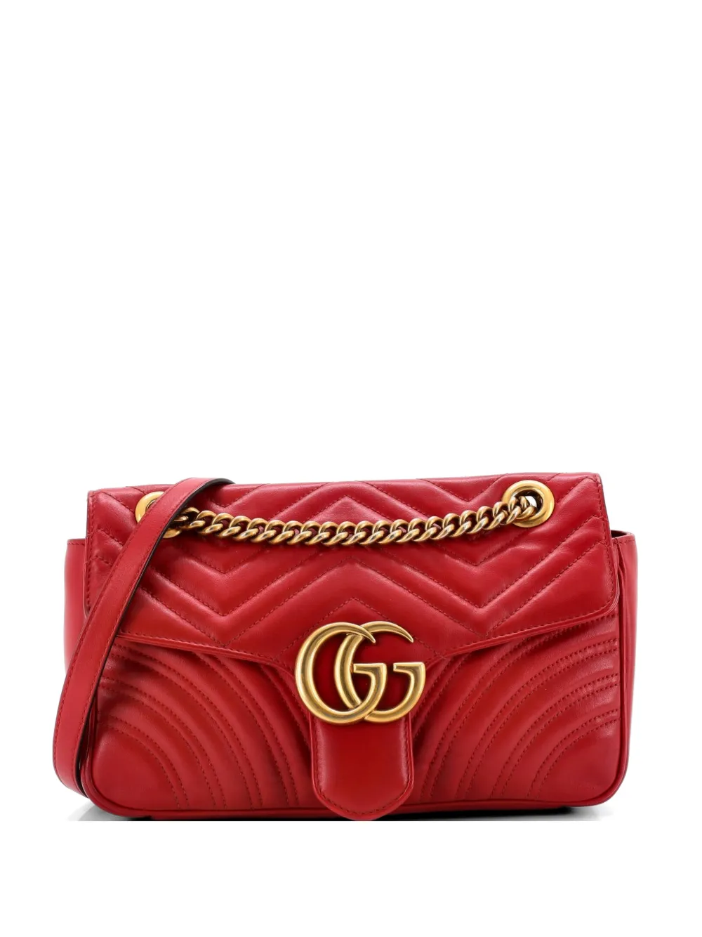 Gucci Pre-Owned GG Marmont Flap Bag Matelasse Leather Medium shoulder bag - Rosso