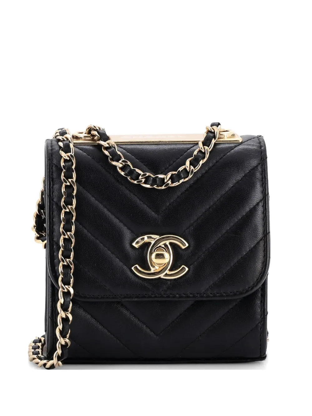 CHANEL Pre-Owned Trendy CC with Chain Chevron Lambskin Small clutch bag - Nero