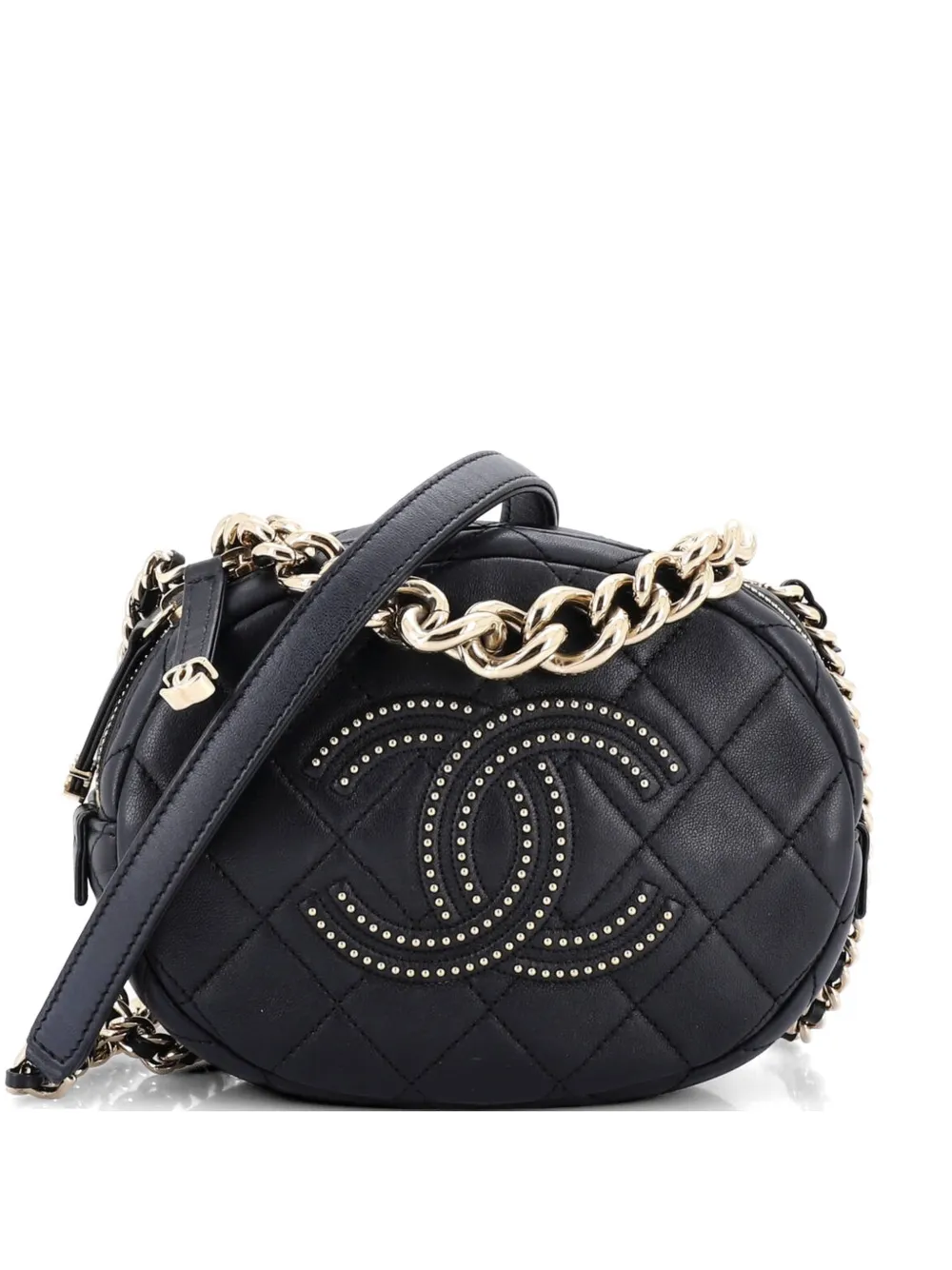 CHANEL Pre-Owned Studded CC Round Camera Case Quilted Lambskin Small crossbody bag - Black