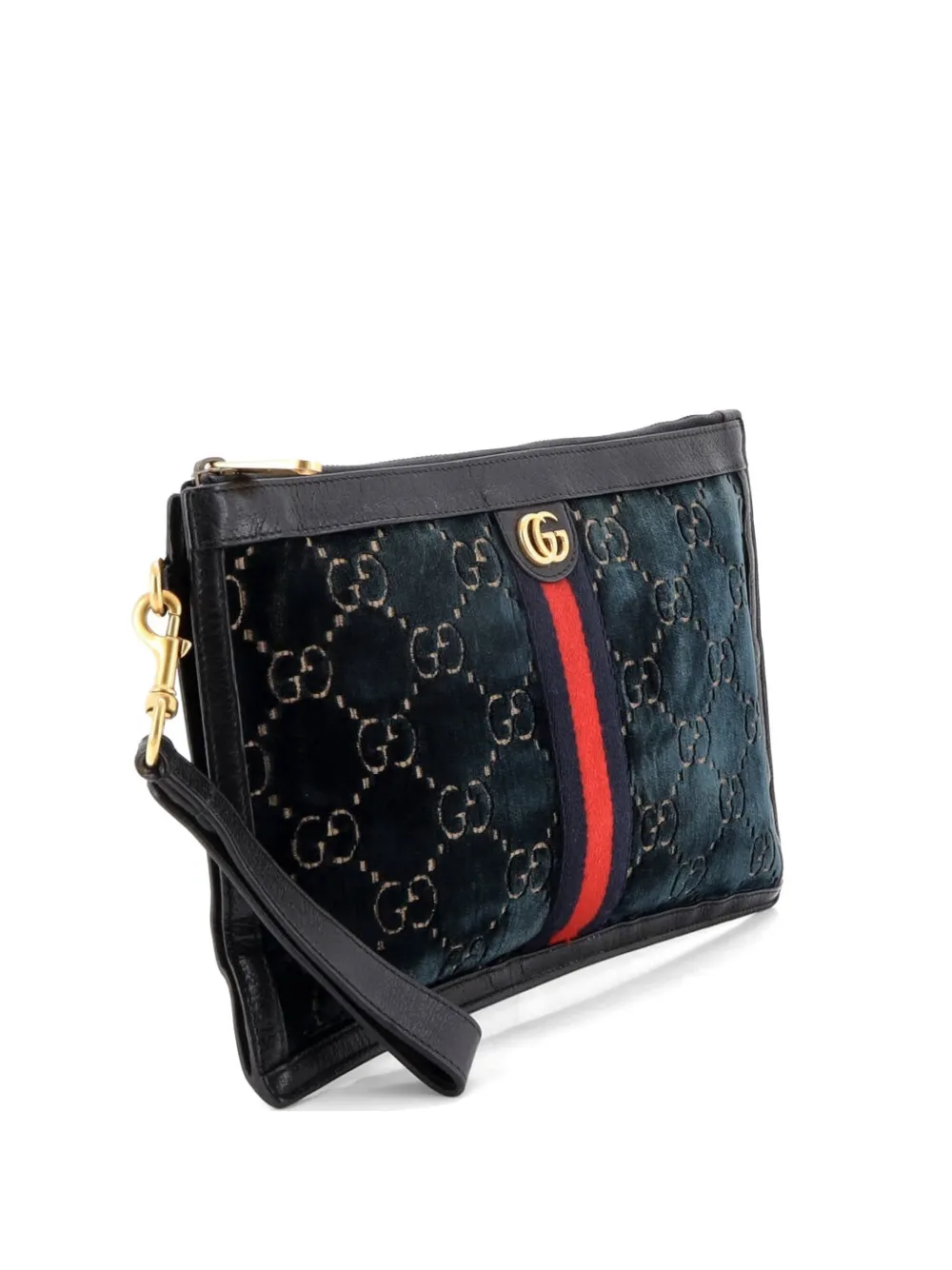 Gucci Pre-Owned Ophidia Zip Pouch GG Velvet Large clutch bag - Grün