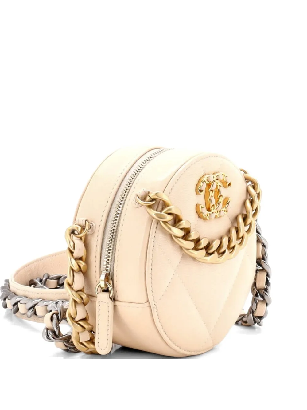 CHANEL Pre-Owned 19 Round with Chain Quilted Leather clutch bag - Toni neutri