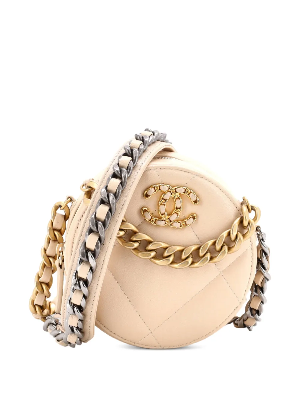 CHANEL Pre-Owned 19 Round with Chain Quilted Leather clutch bag - Toni neutri