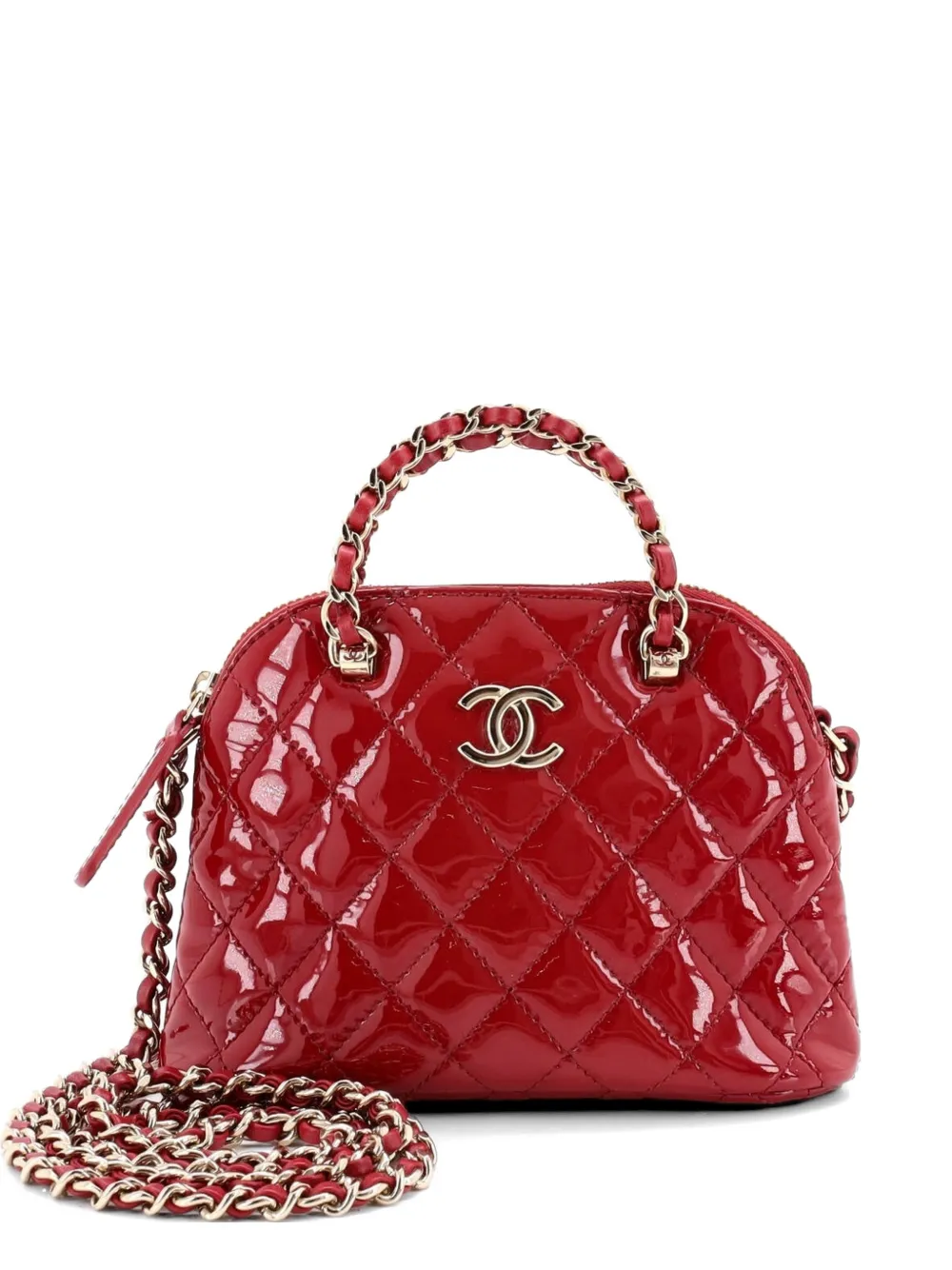CHANEL Pre-Owned CC Dome Zip Quilted Patent Mini crossbody bag - Rosso